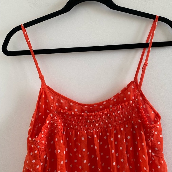 Forever 21 Orange & White Polka Dot Ruffle Tiered Blouse Size L New W/O Tag - Picture 4 of 5